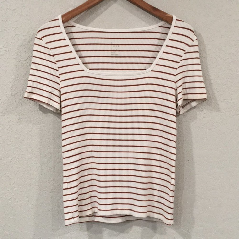 A New Day Women’s Sz Medium Striped Ribbed Knit Short Sleeve Top